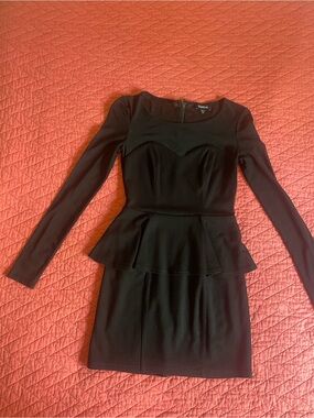 bebe Black Long-Sleeve Peplum Mini Dress